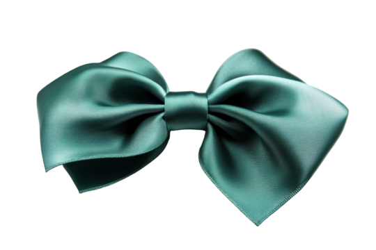 Elegant teal satin bow isolated on transparent background. Elegant green ribbon bow isolated on white background. - Powered by Adobe