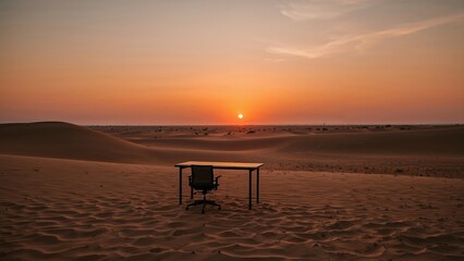 Desert workspace at sunrise: solitude and inspiration in remote dunes