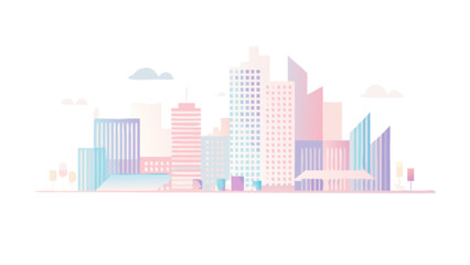 Pastel cityscape skyline vector illustration with modern buildings and skyscrapers urban landscape design art