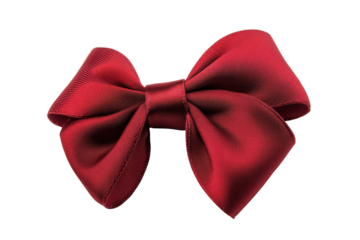 Shiny red ribbon bow isolated on transparent background. Elegant red ribbon with a tied bow perfect for decoration on gifts presents or holiday packaging isolated on white background.