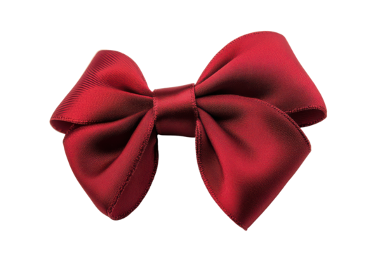 Shiny red ribbon bow isolated on transparent background. Elegant red ribbon with a tied bow perfect for decoration on gifts presents or holiday packaging isolated on white background.