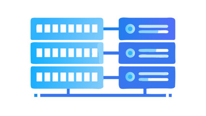 Blue server hosting database network connection and data storage system illustration for technology concept