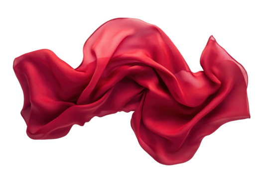Elegant red silk scarf draped and flowing isolated on transparent background. Elegant red silk fabric draping smoothly isolate on white background.