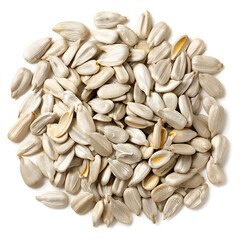 Heap of Shelled Sunflower Seeds on White Background