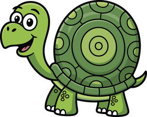 Cartoon turtle illustration, cute green shell, smiling animal character, children’s book design, playful reptile artwork, fun drawing, kid-friendly
