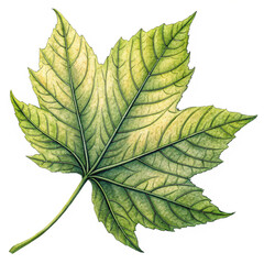 Botanical watercolor illustration of a vibrant green maple leaf with delicate veining
