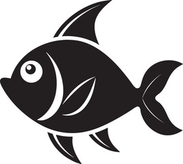 Obraz premium Black silhouette of a cartoon fish isolated on white background