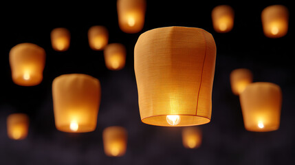 A serene night scene filled with glowing lanterns illuminating the darkness, symbolizing hope and celebration.