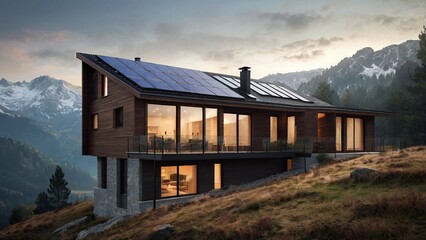 Obraz premium Narrow Modern House with Side Slant Roof