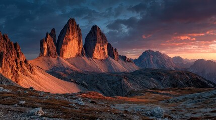Majestic Tre Cime di Lavaredo sunset alpine landscape