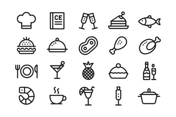 Food and Drink Icon Collection Restaurant Menu Elements Culinary Symbols and Celebratory Toast for Digital Designs
