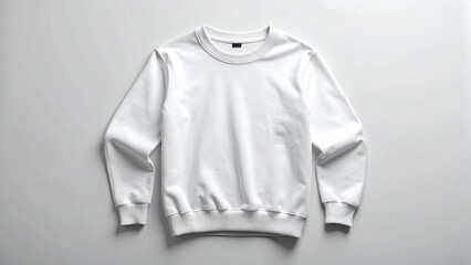 Ultra realistic 4K flatlay mockup of a blank white crewneck sweatshirt for apparel design and branding on a clean background.