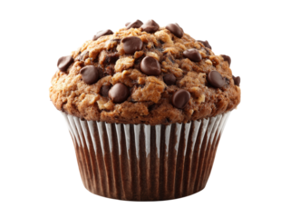Delicious chocolate chip oatmeal muffin isolated on black, Isolated On White Background, Png Transparent