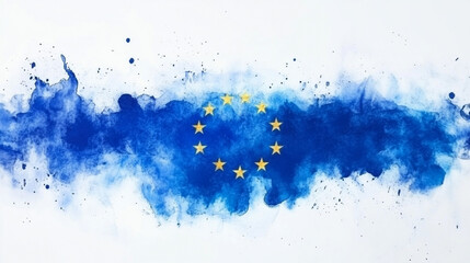European Union flag watercolor abstract art blue stars