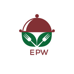Healthy Organic Restaurant Logo with EPW Text – Eco-Friendly Food Service Symbol. EPW Letter Logo.
