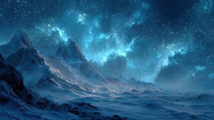 Fototapeta premium Majestic Snowy Mountains under a Starry Sky A Breathtaking Celestial Landscape,
