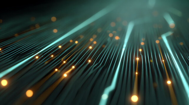 Abstract technology concept featuring glowing lines and lights, representing data flow and digital innovation.