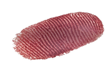 Close up of a red fingerprint texture isolated on transparent background. Fingerprint red isolated on white background.