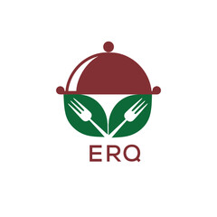 Healthy Organic Restaurant Logo with ERQ Text – Eco-Friendly Food Service Symbol. ERQ Letter Logo.
