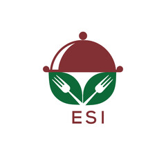 Healthy Organic Restaurant Logo with ESI Text – Eco-Friendly Food Service Symbol. ESI Letter Logo.
