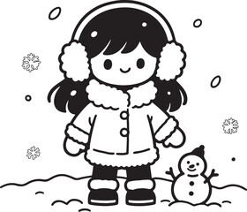 Coloring Page – Chibi Winter Princess in the Snow