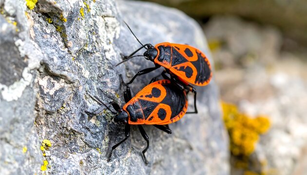 Two red and black bugs on a rock (2) - Powered by Adobe