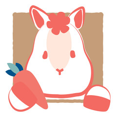 午年年賀素材　人参を持って四角い窓から顔を出すウマ　手描き