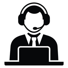 Customer service icon, call center vector, support agent silhouette, help desk graphic, online support symbol, telecommunication illustration
