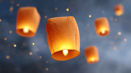Floating lanterns illuminate the night sky, creating a magical atmosphere filled with hope and serenity during the festival of lights.