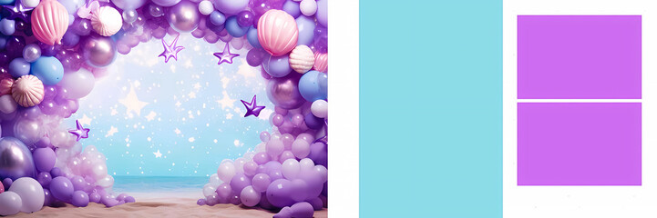 Obraz premium Wedding And Birthday Ceremony Background Template in flowers and building design