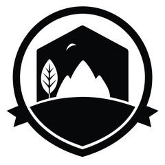 Landscape icon, nature scenery vector, mountain silhouette, outdoor travel graphic, hiking trip symbol, adventure illustration
