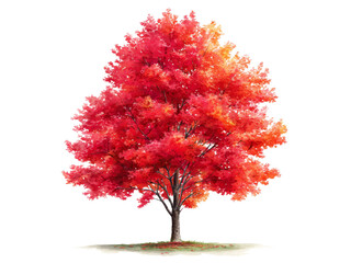 Vibrant red maple tree autumn foliage isolated background, Isolated On White Background, Png Transparent