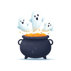 Cute Ghosts and Halloween Cauldron
