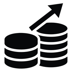 Coin stack icon, finance growth vector, investment arrow up symbol, currency coins silhouette, business profit graphic, wealth money clipart
