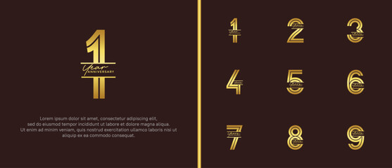 anniversary vector logo set, gold color with handwriting can be use for celebration