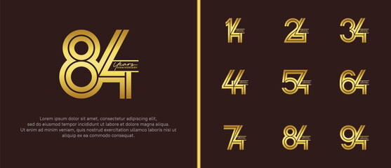 anniversary vector logo set, gold color with handwriting can be use for celebration