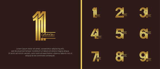 anniversary vector logo set, gold color with handwriting can be use for celebration