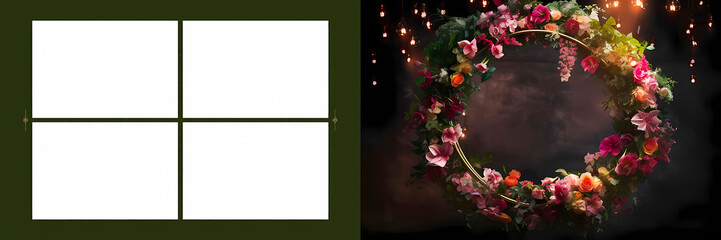 Fototapeta premium Wedding And Birthday Ceremony Background Template in flowers and building design