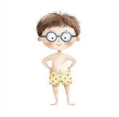 Cute Boy in Swim Trunks and Glasses
