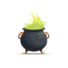Cute Cartoon Cauldron with Bubbling Potion