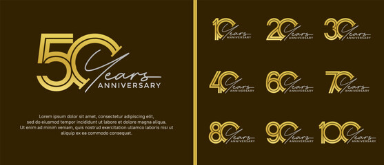 anniversary vector logo set, gold color and silver handwriting can be use for celebration