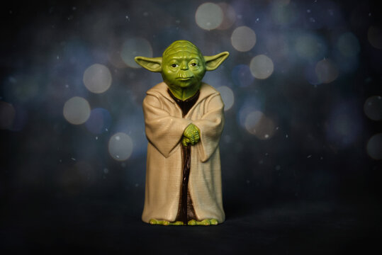 Closeup of Yoda action figure character from the Star Wars movie saga. Illustrative editorial