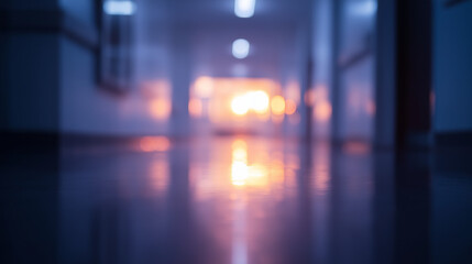 Fototapeta premium Bright glowing lights in a hospital corridor creating an atmospheric and abstract environment.