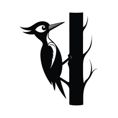 Fototapeta premium Woodpecker silhouette pecking on tree trunk vector graphic design