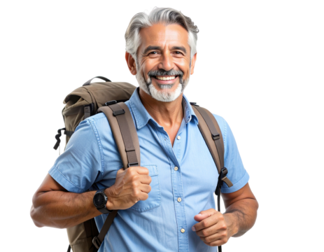 Portrait of stylish gray-haired man enjoying leisure travel – cheerful mature tourist  