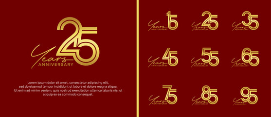 anniversary vector logo set, gold color with handwriting can be use for celebration