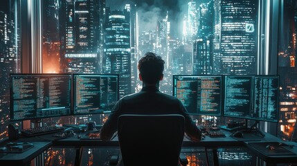 Night city programmer at work.