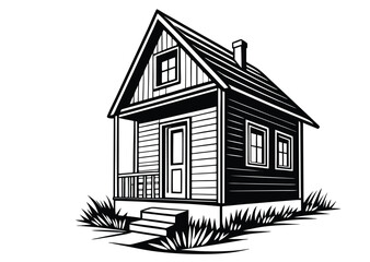 Minimal hut icon with tree vector silhouette, Hut silhouette vector design, A hut icon black color silhouette illustration