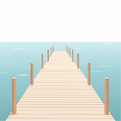 Long wooden pier stretches into the calm sea on a clear day at the ocean