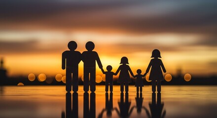 Family silhouette sunset image